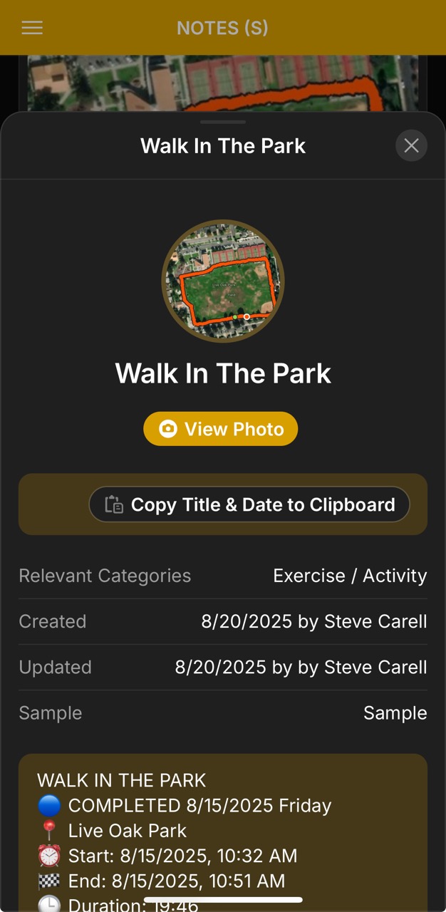 Notes Detail Page (Walk In The Park)